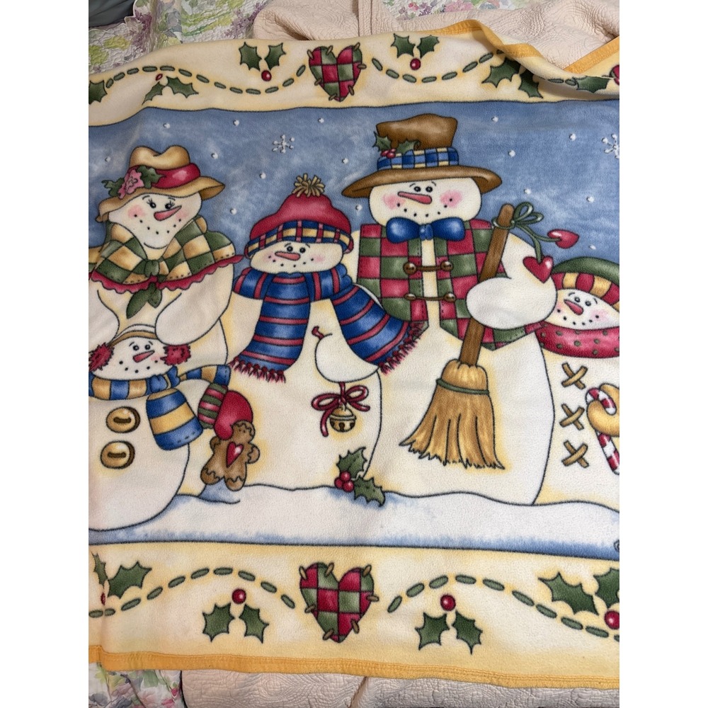Vintage 1990s Dianna Marcum Snow Buddies Snowman Christmas Fleece Throw Blanket